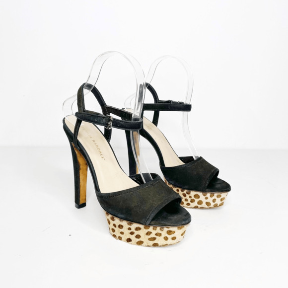 LOEFFLER RANDALL Platform Peep toe Heel women's Suede Calf hair cheetah US 7 - Picture 1 of 9
